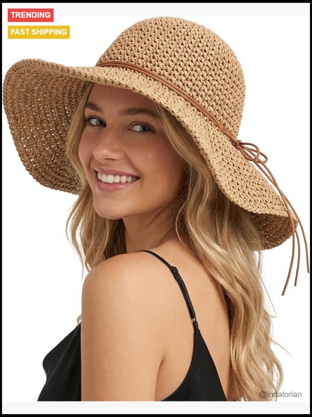 Floppy Wide Brim Paper Straw Sun Hat with Chin Strap Foldable Packable